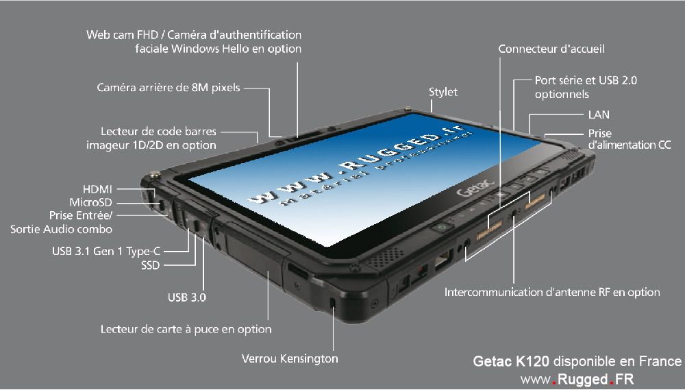 Tablette tactile Hybride avec Clavier détachable Getac K120